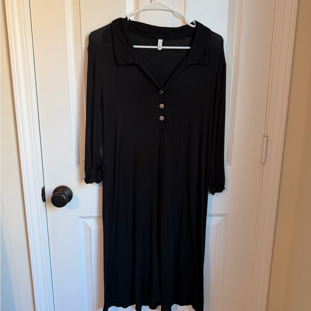 Pinkblush Black Long V-Neck Sleeve Soft Dress Knee Length Small